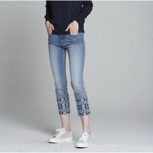 Driftwood Colette Jeans Aztec Southwestern‎ Embroidered Hem Straight Leg Size 28